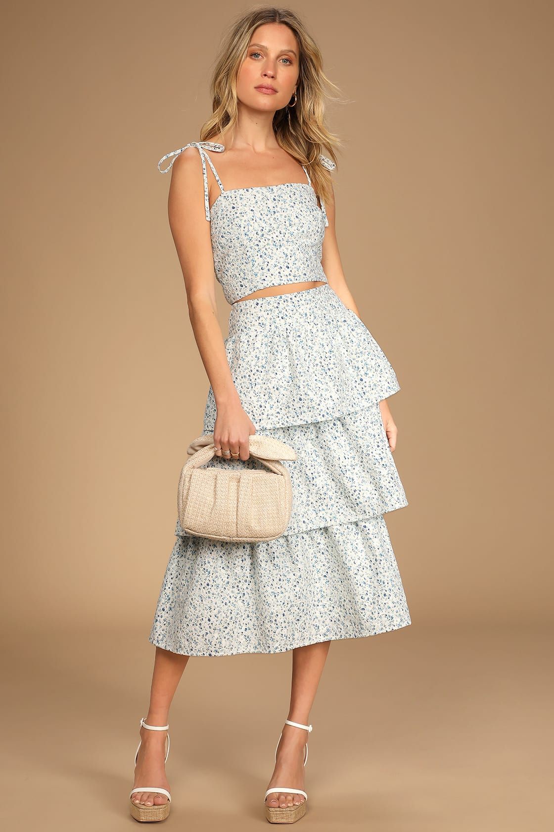 Top Tier Babe Blue Floral Embroidered Sleeveless Midi Dress
