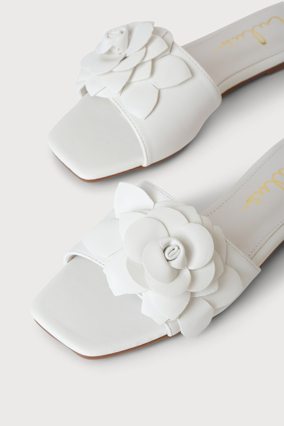 White Slide Sandals Flower Sandals Flat Slide Sandals Lulus
