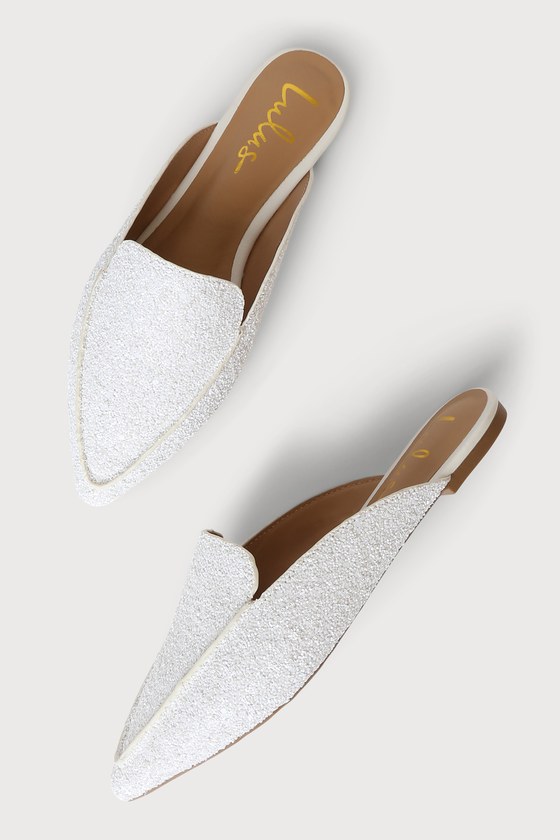 Chic White Glitter Loafer Slides - Slip-On Loafers - Flats - Lulus