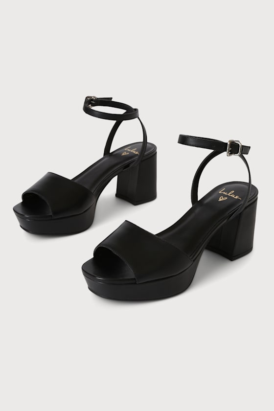 Black Leather Sandals - Ankle Strap Sandals - Peep Toe