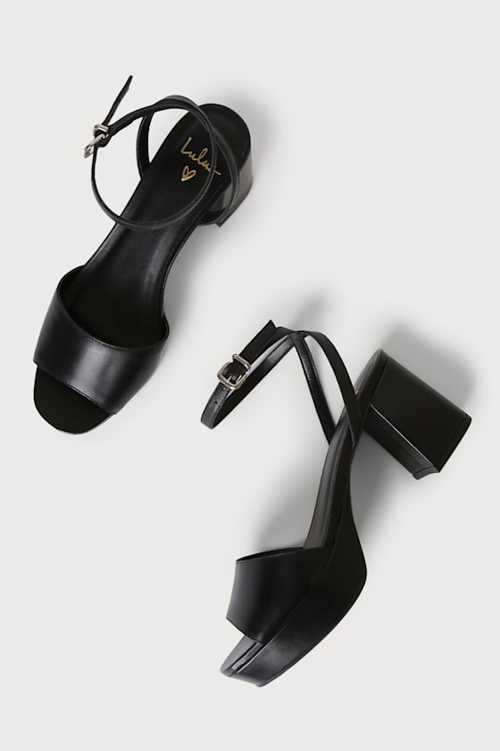 Black Leather Sandals - Ankle Strap Sandals - Peep Toe