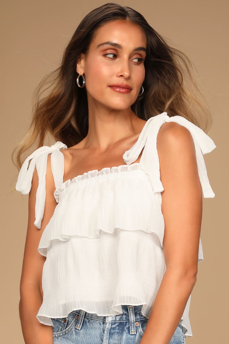 Tiers to Summer White Tie-Strap Tiered Tank Top