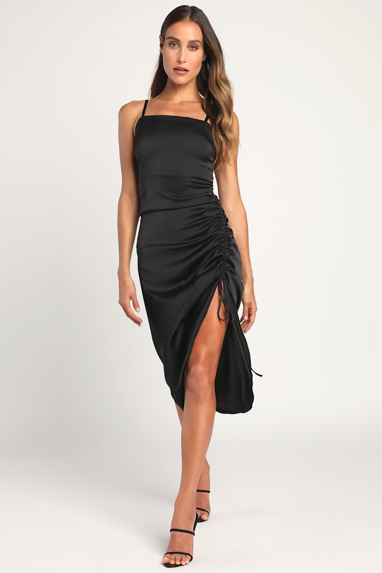 black midi puff sleeve dress Black Frill Sleeve Lola Midi Dress