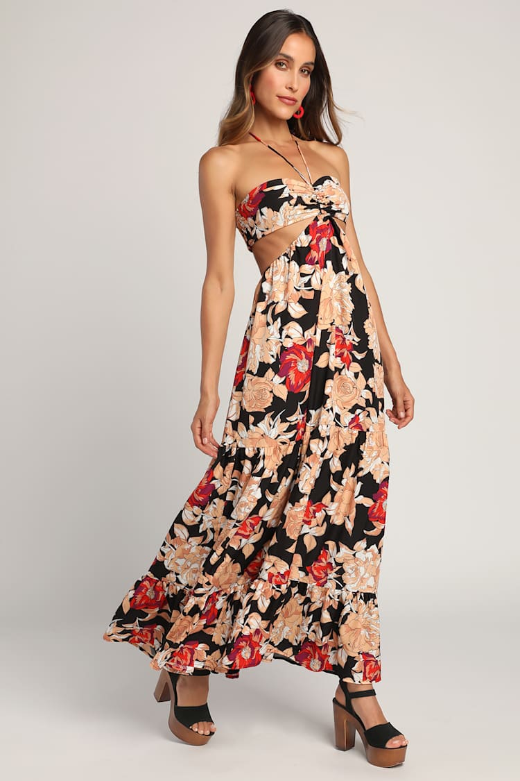 Black Maxi Dress - Floral Print Dress - Halter Dress - Maxi - Lulus Black Maxi Dress - Floral Print Dress - Halter Dress - Maxi - Lulus