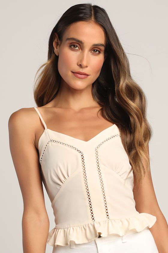 Cream Cami Top Ruffle Cami Top Woven Top Sleeveless Top Lulus