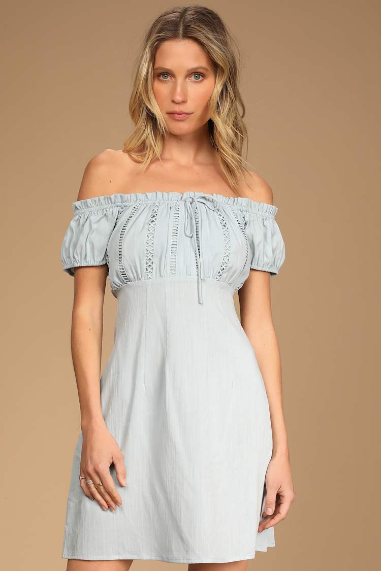 sachin and babi light blue dress Embroidered Jacquard Off-The-Shoulder Midi Dress, Black / 6