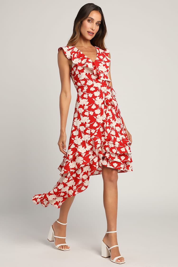 open lace back dress Melanee Red Floral Wrap Dress- DM exclusive - Nursing Friendly main image 1