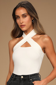 Essential Energy White Ribbed Sleeveless Cutout Cross-Front Top 1