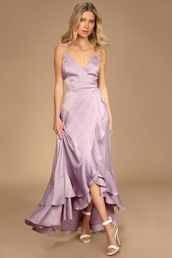 Satin Lace Maxi Dress in Lavender main image 1