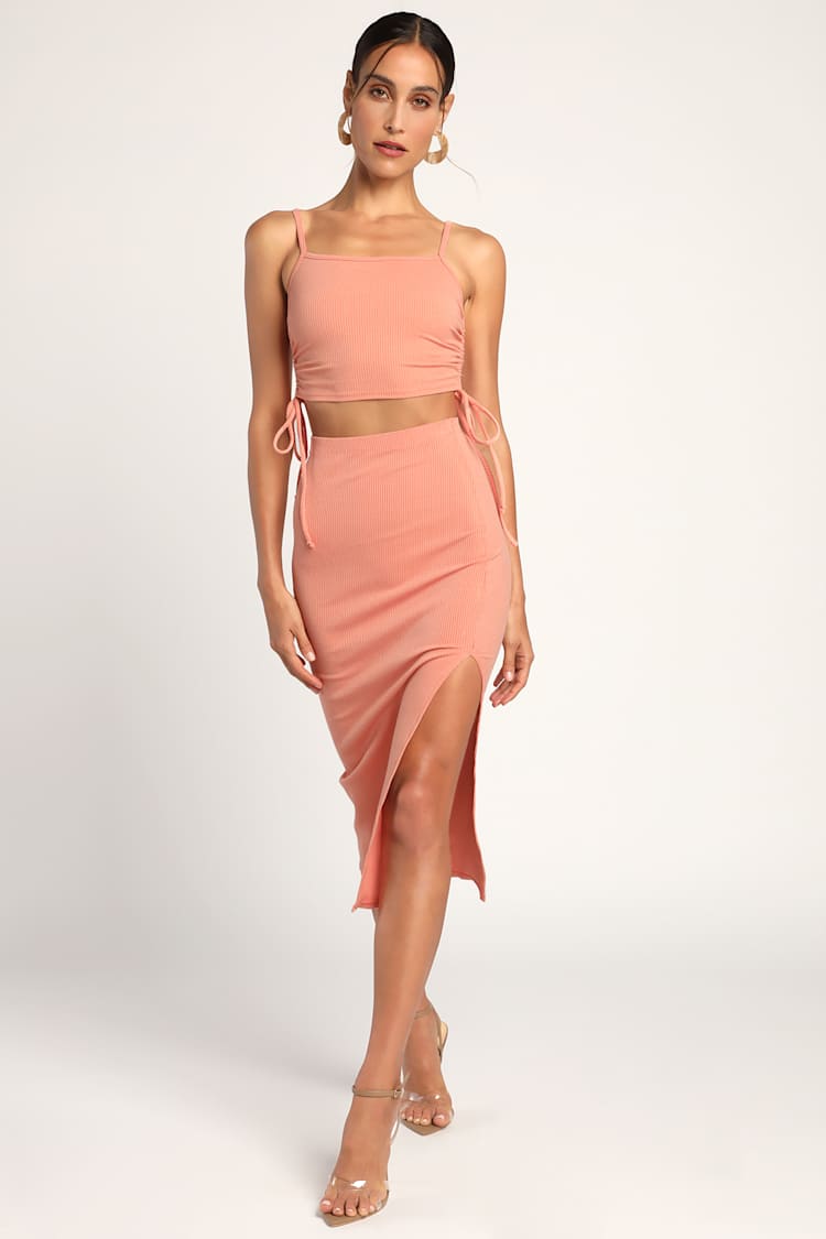 Pink Ruched Dress - Two-Piece Midi Dress - Bodycon Dress Set - Lulus Pink Ruched Dress - Two-Piece Midi Dress - Bodycon Dress Set - Lulus
