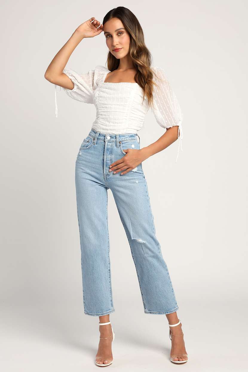 Think of Me Ivory Swiss Dot Ruched Bodysuit