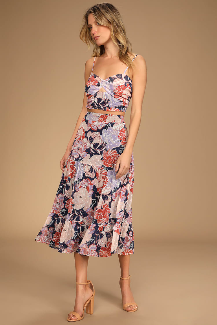 Multi Floral Dress Set - Two-Piece Dress Set - Midi Dress Set - Lulus