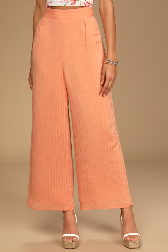 Peach Wide-Leg Pants - High Waisted Pants - Lightweight