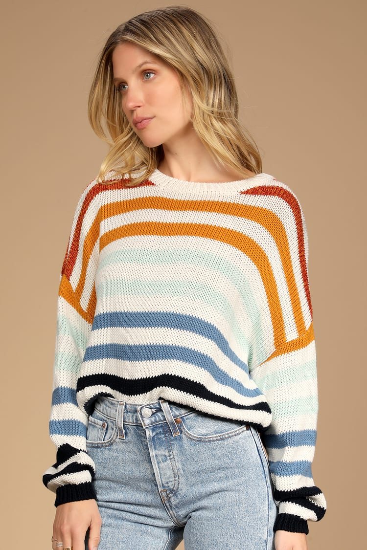 Charli Blue Multi Striped Knit Sweater