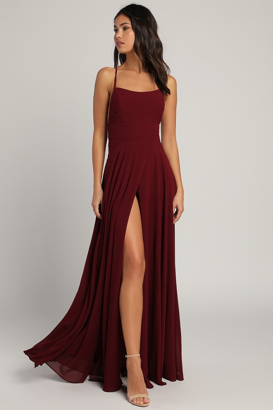Glam Burgundy Maxi Dress - Backless Maxi Dress - Burgundy Gown - Lulus
