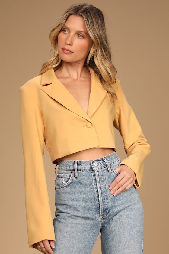 Mustard Yellow Blazer Cropped Blazer Women's Blazers Lulus