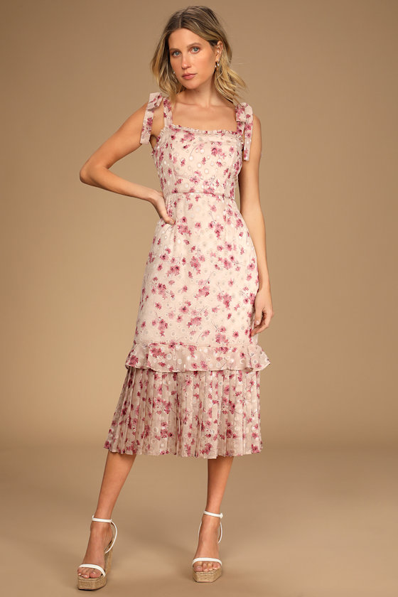 Terrace Views Taupe Floral Print Tiered Midi Dress 7