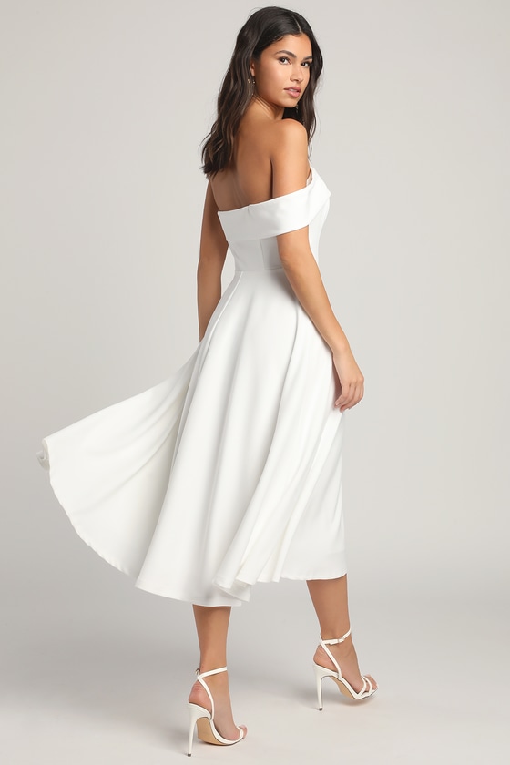 White Midi Dress - Off-the-Shoulder Dress - A-Line Dress - Lulus
