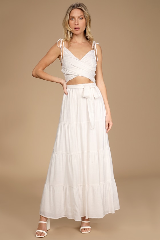 Seek Your Sunshine White Tie-Strap Cutout Tiered Maxi Dress 4