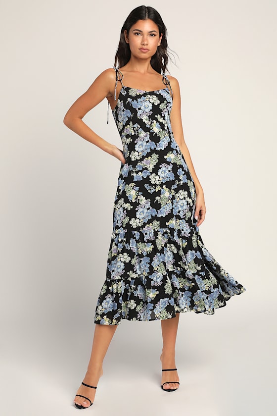 Started With a Kiss Black Floral Print Tie-Strap Tiered Dress 2