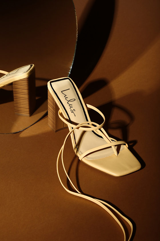 Nani Pale Yellow Lace-Up High Heel Sandals 6