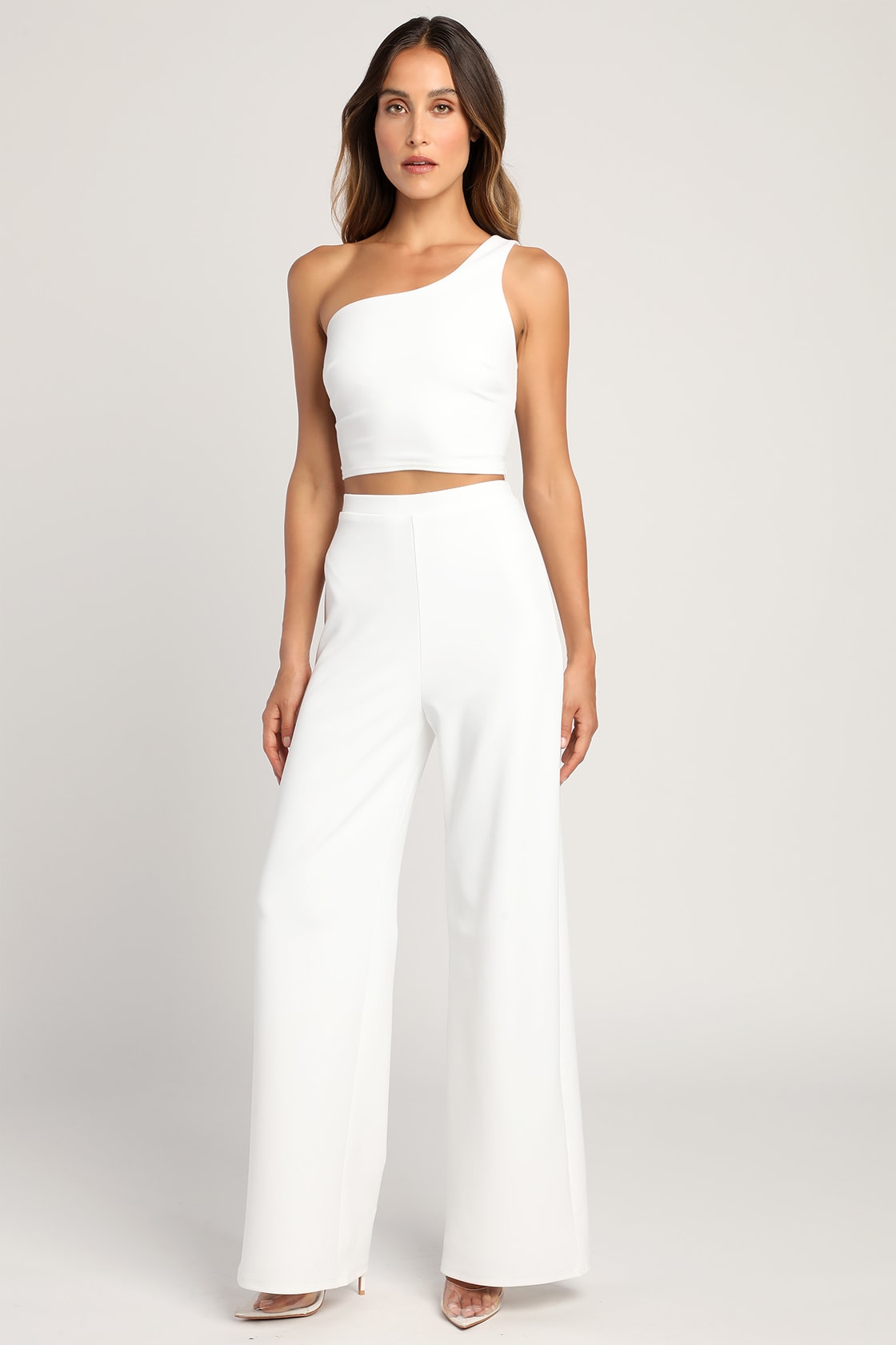 Amor and Beyond Ivory One-Shoulder Two-Piece Jumpsuit