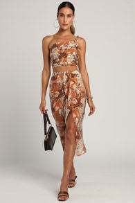 Something Wild Brown Multi Print Twist-Front Midi Skirt