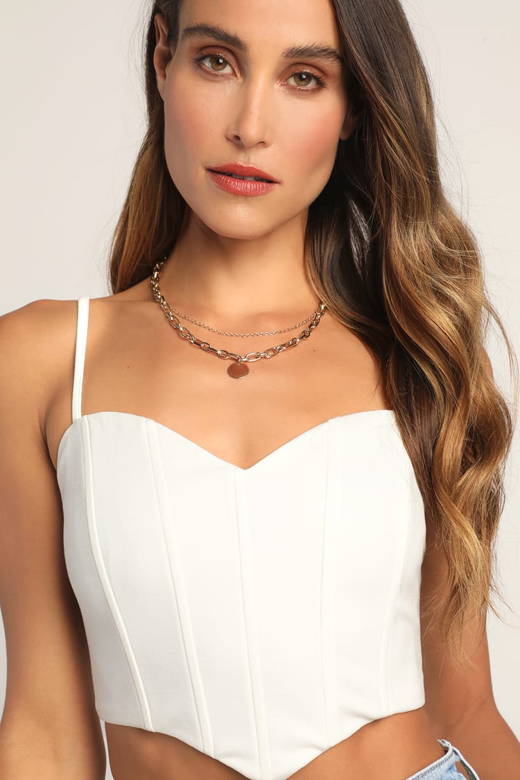 Radiating Romance White Sleeveless Cropped Bustier Top