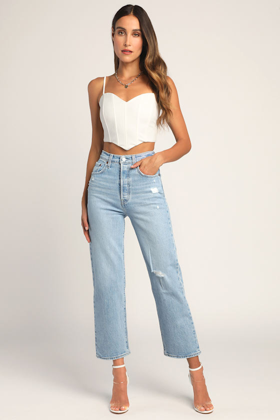 Radiating Romance White Sleeveless Cropped Bustier Top 5