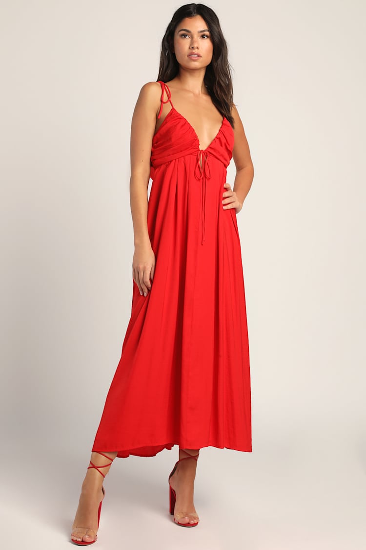 fitted lace wedding dress Tie-Neck Dress in Stretch Linen main image 0