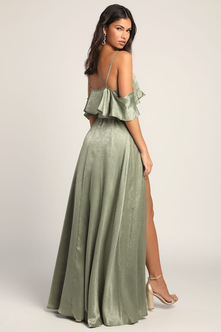 Moriah Sage Green Satin Wrap Maxi Dress
