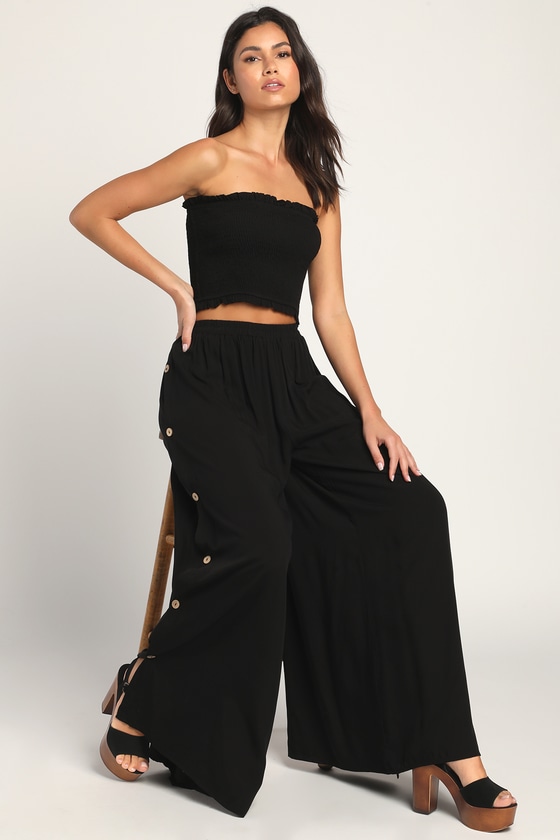 Green High Rise Wide Leg Pants