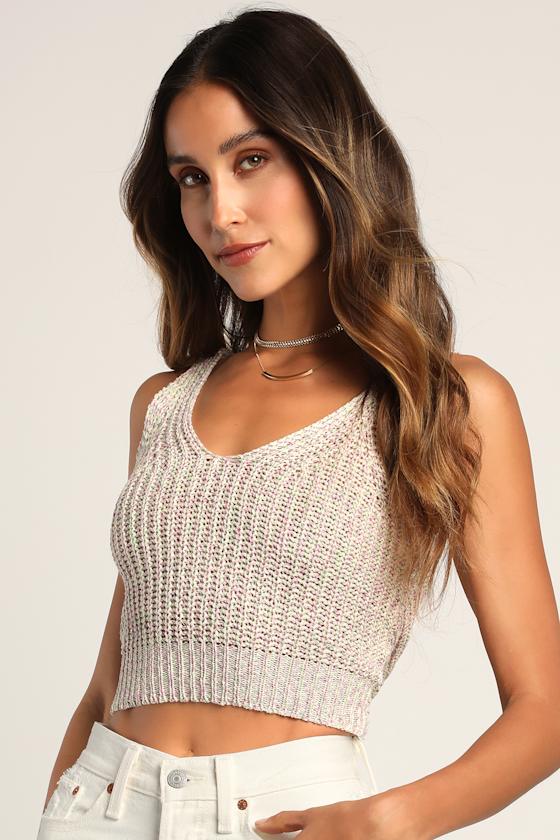 Cute Purple Multi Tank - Knit Tank Top - Twist Back Tank Top