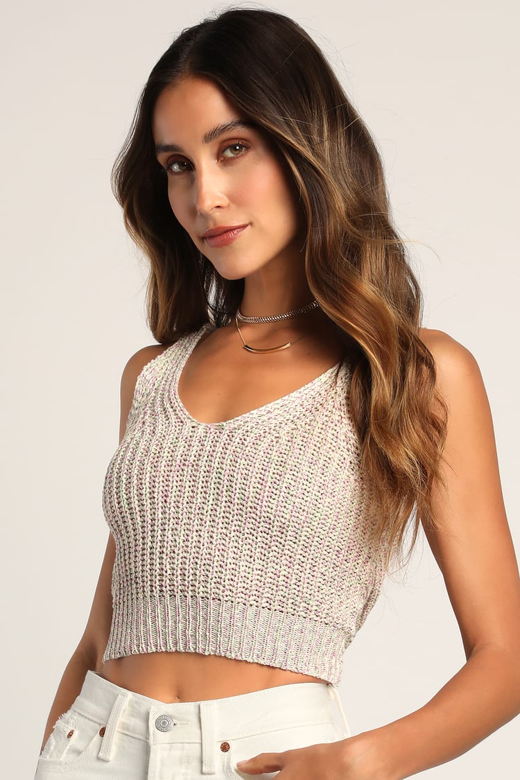 Let's Get Away Purple Multi Knit Twist Back Tank Top