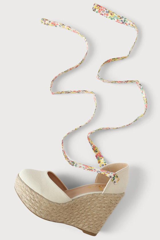 Katima Floral Lace Ankle Strap Espadrille Wedge He main image 1