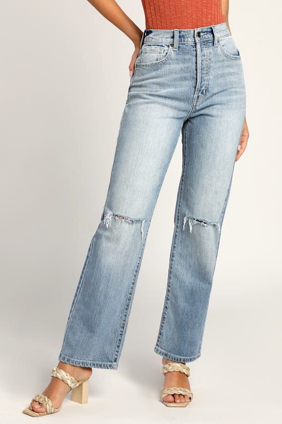 Brooklyn Babe Medium Wash Distressed High-Rise Dad Jeans 3