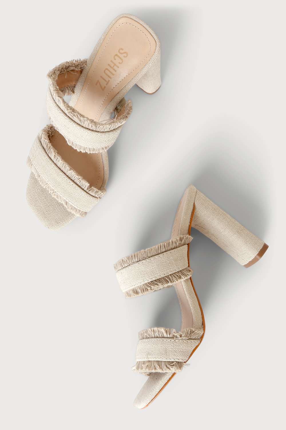 Amely Beige Fringe High Heel Slide Sandals