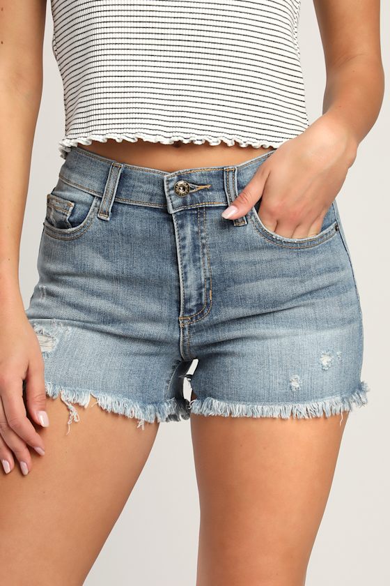 Short of It Medium Wash High Rise Cutoff Denim Shorts 4