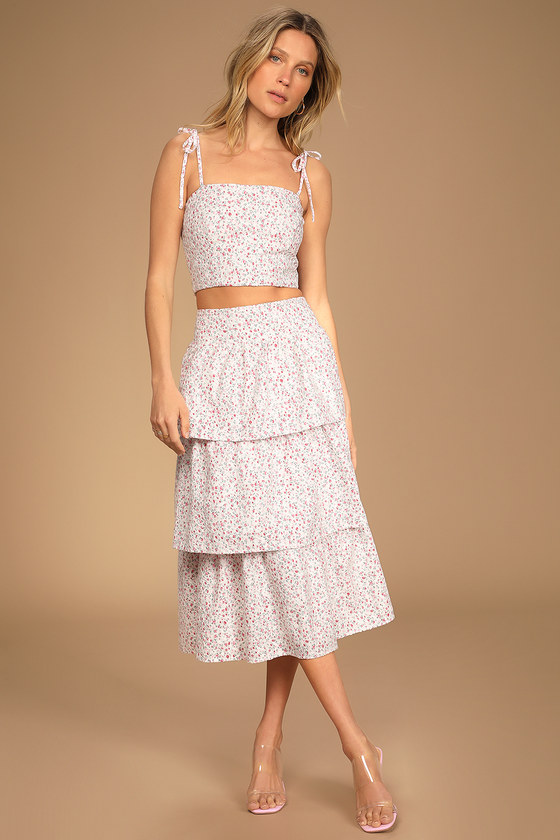 Pink Floral Midi Dress - Tiered Midi Dress Set - Sleeveless Dress - Lulus