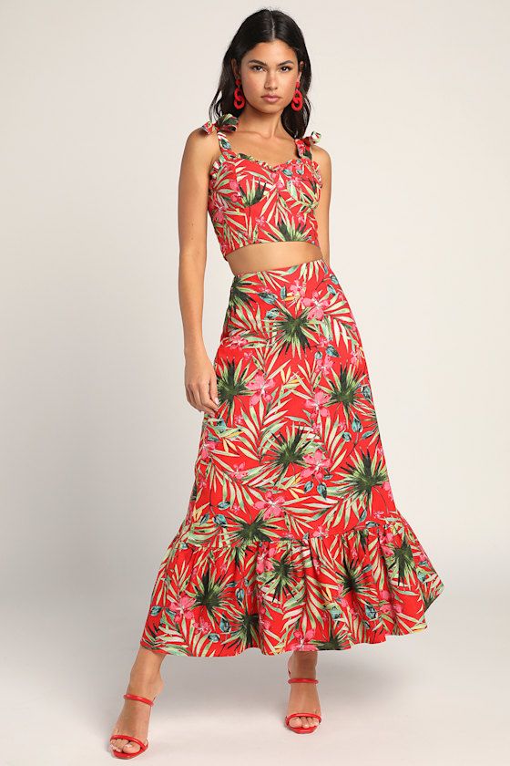 Island Experience Red Tropical Print Maxi Skirt 3