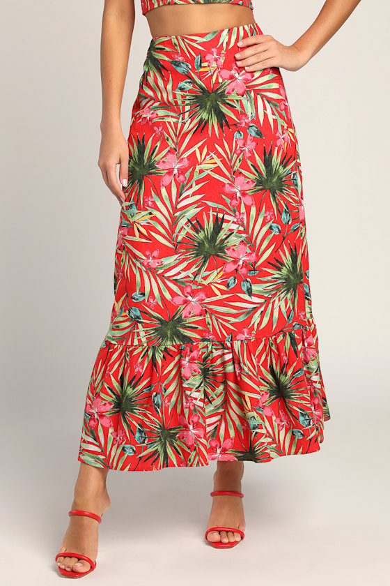 Island Experience Red Tropical Print Maxi Skirt 4