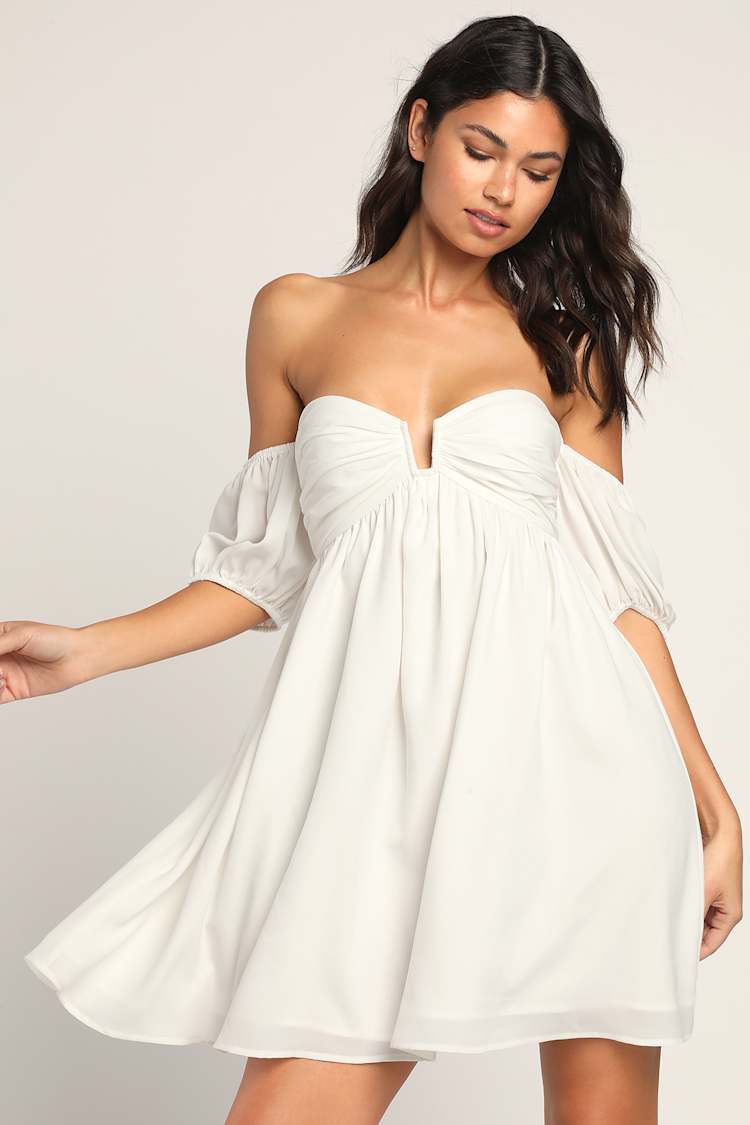 Gør det tungt Anholdelse varme White Mini Dress - Off-the-Shoulder Dress- OTS Babydoll Dress - Lulus