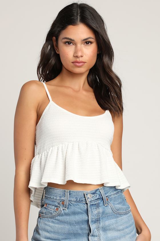 Cute and Capable White Smocked Babydoll Cami Top 2