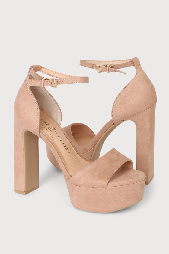 Asher Light Nude Suede Platform Ankle Strap Sandals