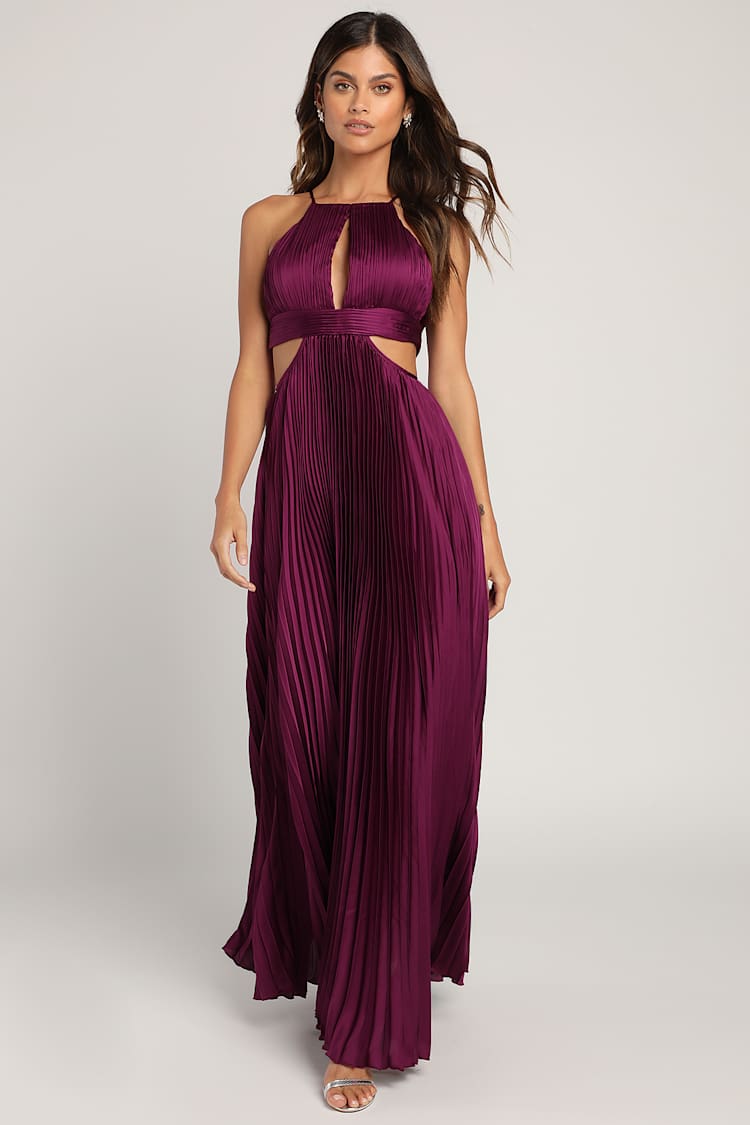 Plum Satin Maxi Dress - Pleated Satin Dress - Satin Halter Dress - Lulus Plum Satin Maxi Dress - Pleated Satin Dress - Satin Halter Dress - Lulus