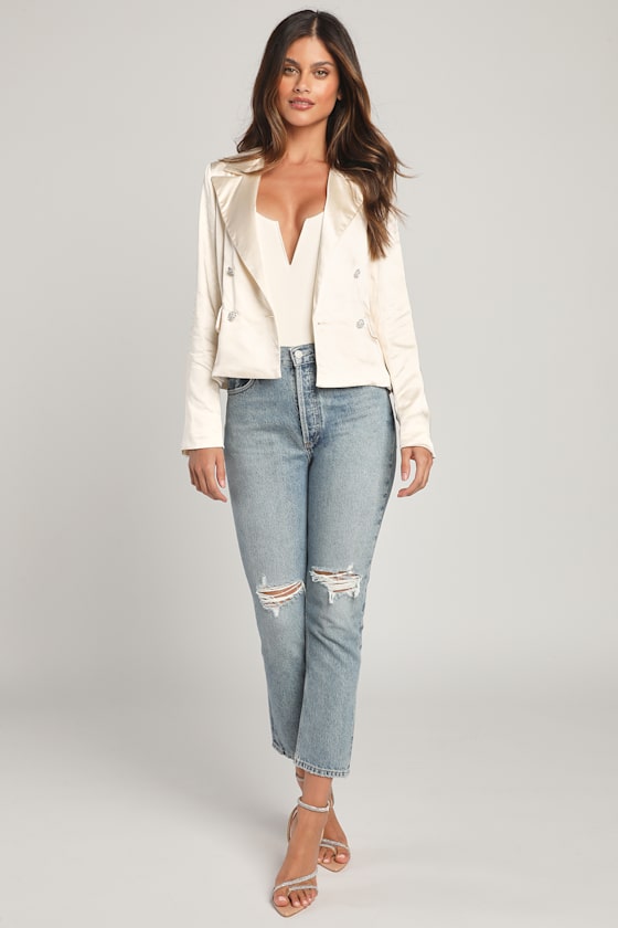 Exquisite Evenings Off White Satin Blazer 7