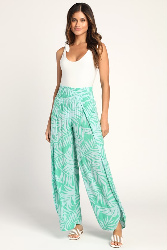 Wandering Soul 2 Green Tropical Print Wide Leg Pants 1