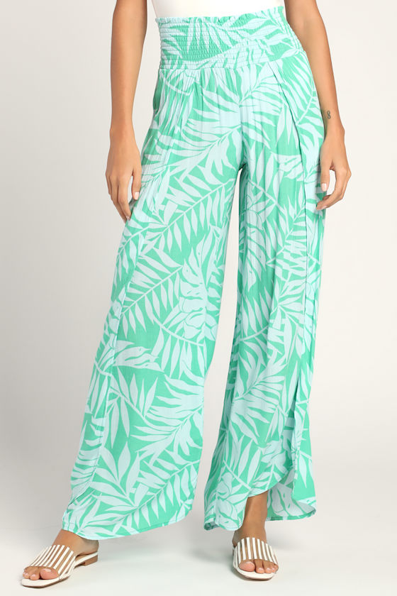 Wandering Soul 2 Green Tropical Print Wide Leg Pants 3