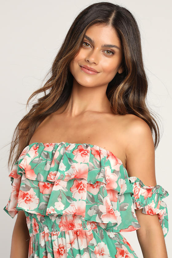 Chance For Us Green Floral Off-the-Shoulder Ruffled Maxi Dress 3