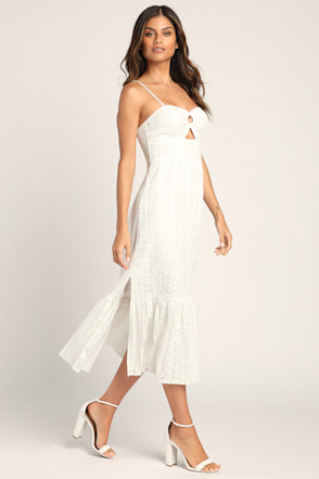 White Sleeveless Midi Dress - Lace Midi Dress - O-Ring Midi Dress - Lulus